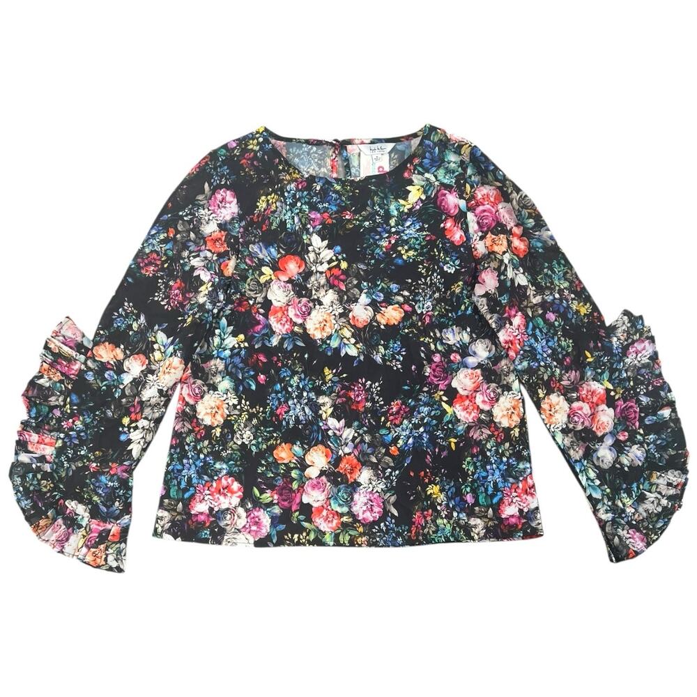 NWT Nicole Miller Black Multicolor Floral Long Sleeve Blouse Whimsigoth - M